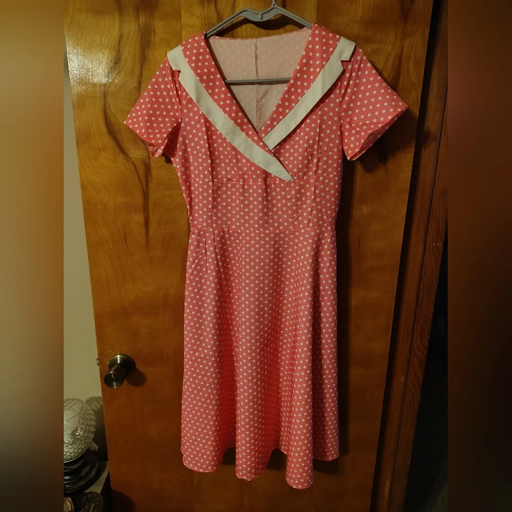 Pink Polka Dot Women's Dress - Picture 2 of 5